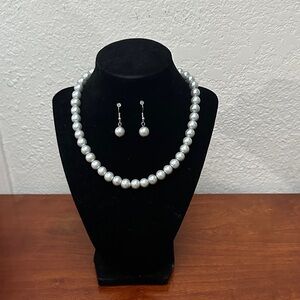 Elegant Silver Pearl Necklace and Earring Set